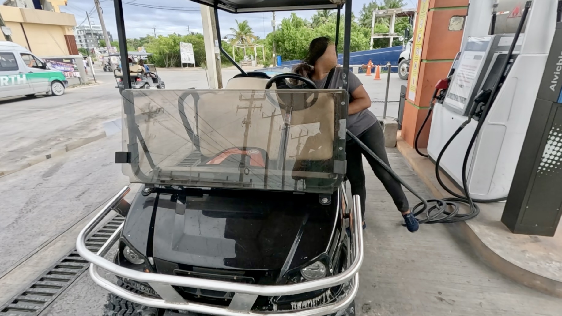 Refueling My Golf Cart - San Pedro, Belize