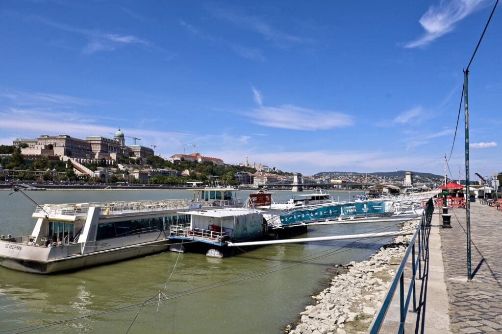 The Line of Boat Docks on the Danube in Budapest, Hungary