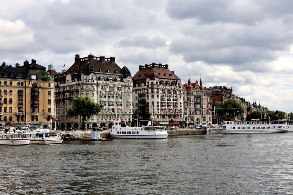 Historic Buildings and Boats Along Stockholm’s Waterfront